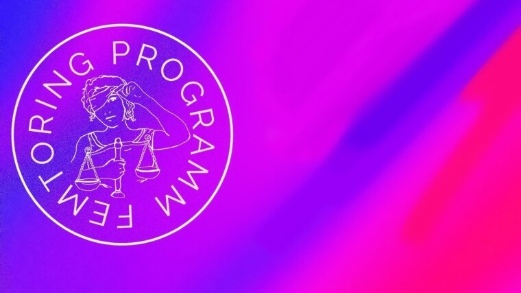 Femtoring Logo: Justitia hebt ihre Augenbinde an